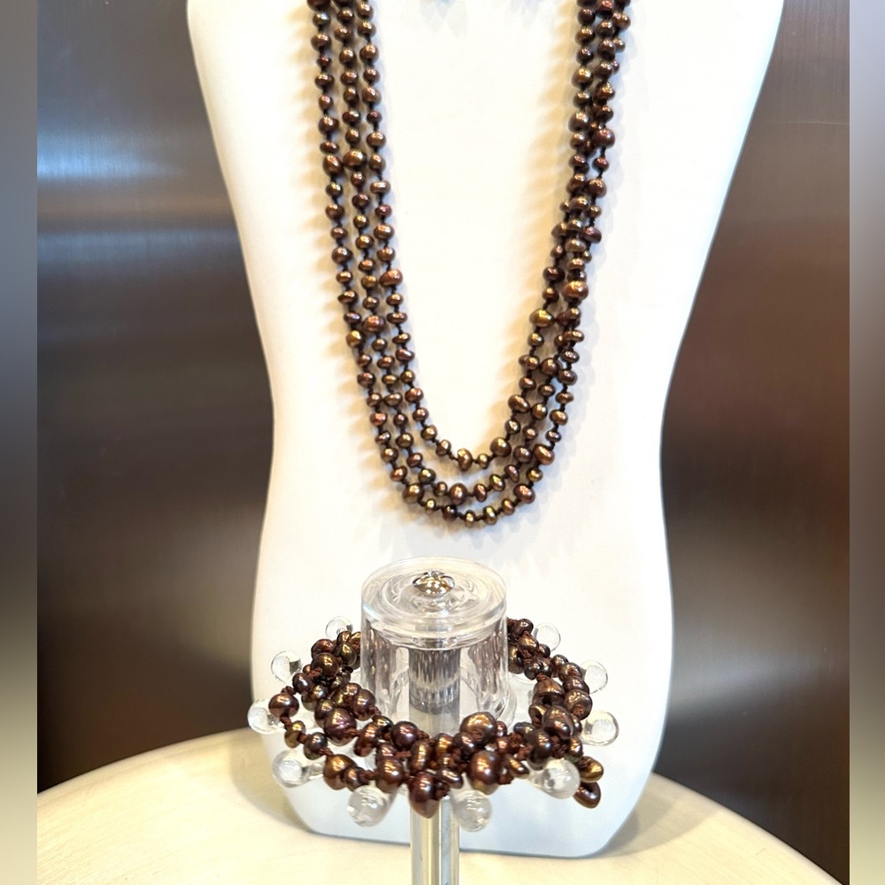 Set of Honora baroque brown pearls 66” necklace & 8” bracelet